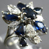 ESTATE LARGE 2.0CT DIAMOND & AAA SAPPHIRE 18KT WHITE GOLD 3D FLOWER CLUSTER RING