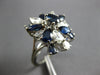 ESTATE LARGE 2.0CT DIAMOND & AAA SAPPHIRE 18KT WHITE GOLD 3D FLOWER CLUSTER RING