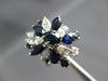 ESTATE LARGE 2.0CT DIAMOND & AAA SAPPHIRE 18KT WHITE GOLD 3D FLOWER CLUSTER RING