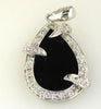 ESTATE .20CT DIAMOND & AAA ONYX 14KT WHITE GOLD 3D CLASSIC TEAR DROP FUN PENDANT