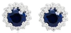 .74CT DIAMOND & AAA SAPPHIRE 14KT WHITE GOLD 3D ROUND HALO FLOWER STUD EARRINGS