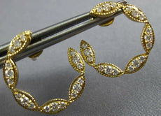 ESTATE .62CT DIAMOND 18KT YELLOW GOLD MULTI LEAF SIDEWAYS HOOP HANGING EARRINGS