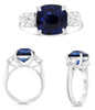 ESTATE 7.08CT DIAMOND & AAA SAPPHIRE PLATINUM CUSHION 3 STONE ENGAGEMENT RING