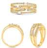 WIDE .48CT DIAMOND 14KT YELLOW GOLD ROUND & BAGUETTE MULTI ROW CRISS CROSS RING