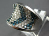 ESTATE EXTRA LARGE 2.86CT WHITE & BLUE DIAMOND 14KT WHITE GOLD 3D PAVE FUN RING