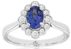 ESTATE 1.19CT DIAMOND & AAA TANZANITE 14K WHITE GOLD OVAL FLOWER ENGAGEMENT RING