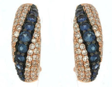 .98CT DIAMOND & AAA SAPPHIRE 14KT ROSE GOLD MULTI ROW DIAGONAL HANGING EARRINGS