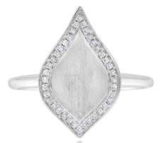 ESTATE .15CT DIAMOND 14KT WHITE GOLD 3D MATTE & SHINY LEAF TEAR DROP FUN RING