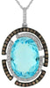 12.06CT WHITE & MOCHA DIAMOND & AAA BLUE TOPAZ 14KT WHITE GOLD OVAL HALO PENDANT