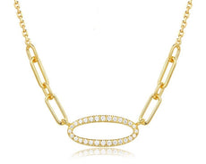 .13CT DIAMOND 14KT YELLOW GOLD ROUND CLASSIC OPEN OVAL MULTI LINK LOVE NECKLACE