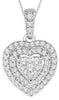 ESTATE 0.25CT DIAMOND 14KT WHITE GOLD 3D CLASSIC TRIPLE HEART PAVE LOVE PENDANT