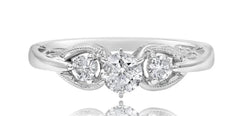 .44CT DIAMOND 14KT WHITE GOLD 3D ROUND 3 STONE FLOWER FILIGREE ENGAGEMENT RING