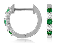 .25CT DIAMOND & AAA EMERALD 14KT WHITE GOLD 3D 5 STONE HUGGIE HANGING EARRINGS