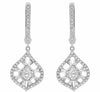ESTATE .33CT DIAMOND 14KT WHITE GOLD 3D FLOWER TEAR DROP HANGING EARRINGS