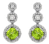 1.45CT DIAMOND & AAA PERIDOT 14KT WHITE GOLD ROUND FLOWER FUN HANGING EARRINGS