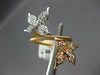 WIDE .39CT DIAMOND 18KT TRI COLOR GOLD 3D DOUBLE FLOWER BUTTERFLY FLEXIBLE RING