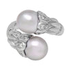 ESTATE .44CT DIAMOND & AAA SOUTH SEA PEARL 18KT WHITE GOLD 3D DOUBLE FLOWER RING