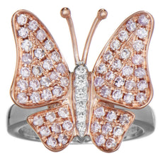 ESTATE 1.03CT WHITE & PINK DIAMOND 18KT WHITE & ROSE GOLD 3D BUTTERFLY LOVE RING