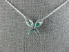 ESTATE .38CT DIAMOND & AAA EMERALD 14KT WHITE GOLD 3D BUTTERFLY LOVE NECKLACE