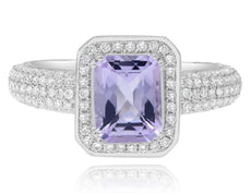 2.41CT DIAMOND & AAA PINK AMETHYST 18KT WHITE GOLD EMERALD & ROUND OCTAGON RING