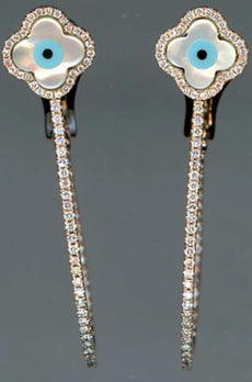 LARGE .75CT DIAMOND & AAA MOTHER OF PEARL 14KT ROSE GOLD FLOWER HANGING EARRINGS