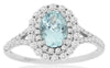 1.18CT DIAMOND & AAA AQUAMARINE 14K WHITE GOLD OVAL & ROUND HALO ENGAGEMENT RING