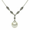 ESTATE .16CT DIAMOND & AAA PEARL 14KT WHITE GOLD MARQUISE SHAPE LARIAT NECKLACE