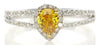 .81CT WHITE & FANCY YELLOW DIAMOND 18K 2 TONE GOLD 3D PEAR SHAPE ENGAGEMENT RING
