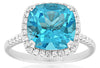 LARGE 5.2CT DIAMOND & AAA BLUE TOPAZ 14KT WHITE GOLD CUSHION & ROUND SQUARE RING