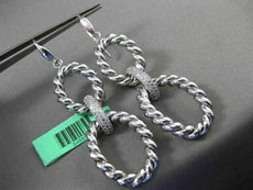 ESTATE .60CT DIAMOND 18KT WHITE GOLD 3D ELONGATED OVAL ROPE HANGING EARRINGS