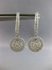 ESTATE .98CT DIAMOND 14KT WHITE GOLD 3D CLASSIC FLOWER HALO FUN HANGING EARRINGS