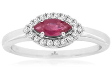 .54CT DIAMOND & AAA RUBY 14K WHITE GOLD 3D MARQUISE & ROUND HALO FRIENDSHIP RING