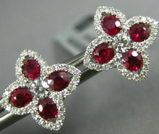 ESTATE 2.19CT DIAMOND & AAA RUBY 18KT WHITE GOLD 3D FLOWER CLASSIC STUD EARRINGS