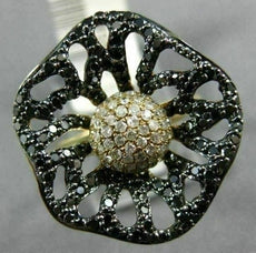 ESTATE LARGE 1.32CT WHITE & BLACK DIAMOND 14K YELLOW & BLACK GOLD 3D FLOWER RING