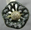 ESTATE LARGE 1.32CT WHITE & BLACK DIAMOND 14K YELLOW & BLACK GOLD 3D FLOWER RING