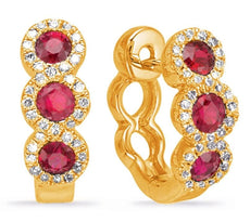 .79CT DIAMOND & AAA RUBY 14KT YELLOW GOLD DOUBLE INFINITY MULTI FLOWER EARRINGS