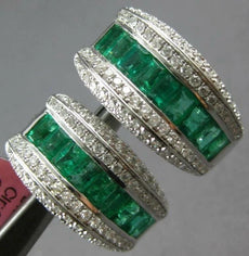 LARGE 4.14CT DIAMOND & AAA EMERALD 18KT WHITE GOLD 3D CLIP ON HANGING EARRINGS