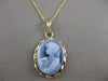 ESTATE 14K YELLOW GOLD BLUE AGATE GIRL WITH PEARLS CAMEO PENDANT + CHAIN #21501