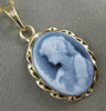 ESTATE 14K YELLOW GOLD BLUE AGATE GIRL WITH PEARLS CAMEO PENDANT + CHAIN #21501