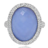 LARGE 16.98CT DIAMOND & AAA CHALCEDONY 14KT WHITE GOLD 3D OVAL & ROUND HALO RING
