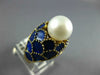 ANTIQUE LARGE BLUE ENAMEL & AAA SOUTH SEA PEARL 14K YELLOW GOLD SHELL RING #2748