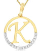 .02CT DIAMOND 14KT 2 TONE GOLD CLASSIC K INITIAL CIRCULAR FUN FLOATING PENDANT