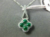 ESTATE .61CT DIAMOND & AAA EMERALD 18K WHITE GOLD FLOWER SQUARE FLOATING PENDANT