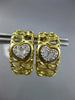.15CT DIAMOND 14KT 2 TONE GOLD 3D HEART SHAPE SEMI HOOP CLIP ON HANGING EARRINGS