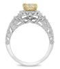 1.85CT WHITE & FANCY YELLOW DIAMOND 18KT 2 TONE GOLD 3D CUSHION ENGAGEMENT RING