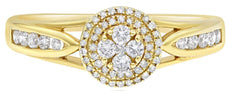 .30CT DIAMOND 14KT YELLOW GOLD 3D ROUND FLOWER DOUBLE HALO FRIENDSHIP LOVE RING