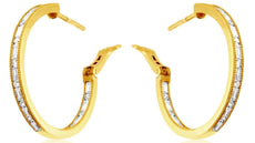 1.18CT DIAMOND 14K YELLOW GOLD ROUND & BAGUETTE INSIDE OUT HOOP HANGING EARRINGS