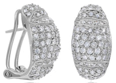 1.05CT DIAMOND 14K WHITE GOLD PAVE MULTI ROW DOME SHAPE CLIP ON HANGING EARRINGS