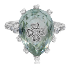 LARGE 8.23CT DIAMOND & AAA GREEN AMETHYST 14KT WHITE GOLD MULTI HEART LOVE RING
