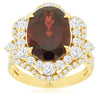 LARGE 9.35CT DIAMOND & AAA GARNET 14KT YELLOW GOLD OVAL & ROUND ENGAGEMENT RING